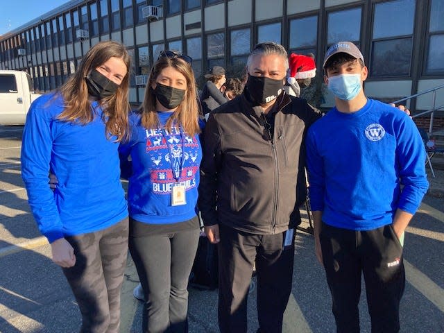 (Left to right) WHS 9th grader Madeline Coen, DREAM Team Advisor Lauren Hauser, Superintendent Dr. Raymond González, and 12th grader Manuel Gonzalez.