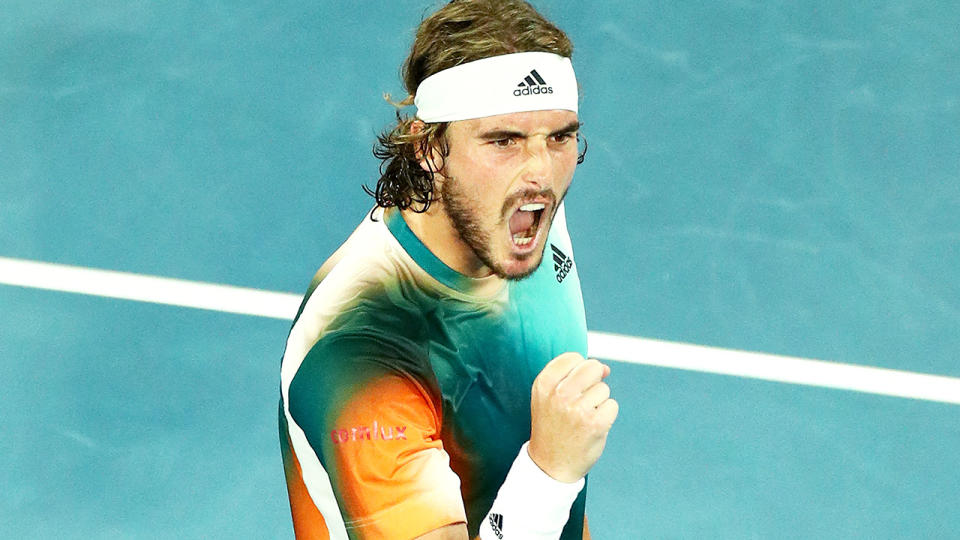 Stefanis Tsitsipas says competing at the Australian Open was 'not part of the plan' after elbow surgery in November. (Photo by AARON FRANCIS/AFP via Getty Images)