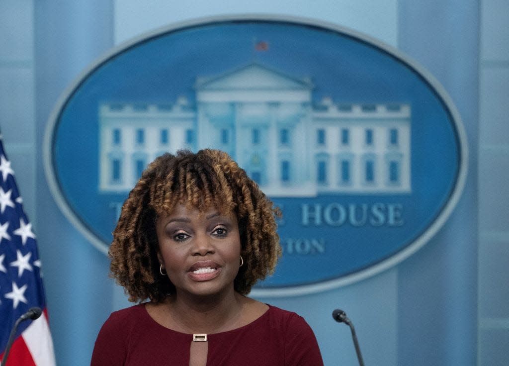 White House Press Secretary Karine Jean-Pierre speaks during a White House briefing.