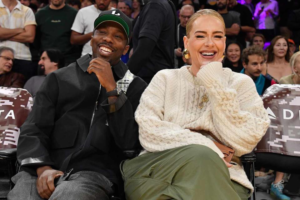 <p>Allen Berezovsky/Getty Images</p> Rich Paul and Adele attend a Lakers game on Nov. 23, 2023