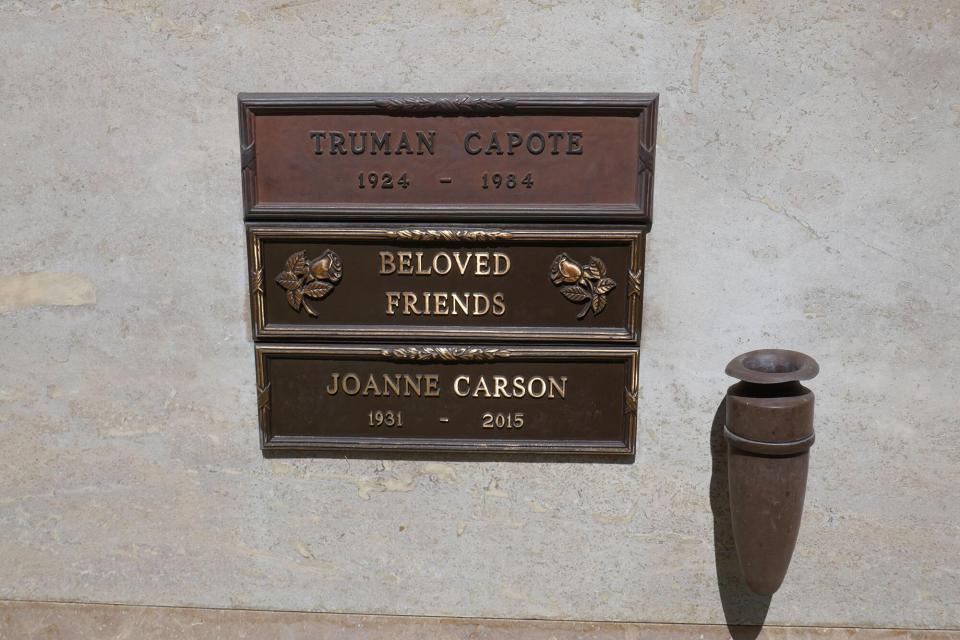 Truman Capote and Joanne Carson's graves at Pierce Brothers Westwood Village Memorial Park on May 19, 2020 in Los Angeles, California, USA. Photo by Barry King/Alamy Stock Photo