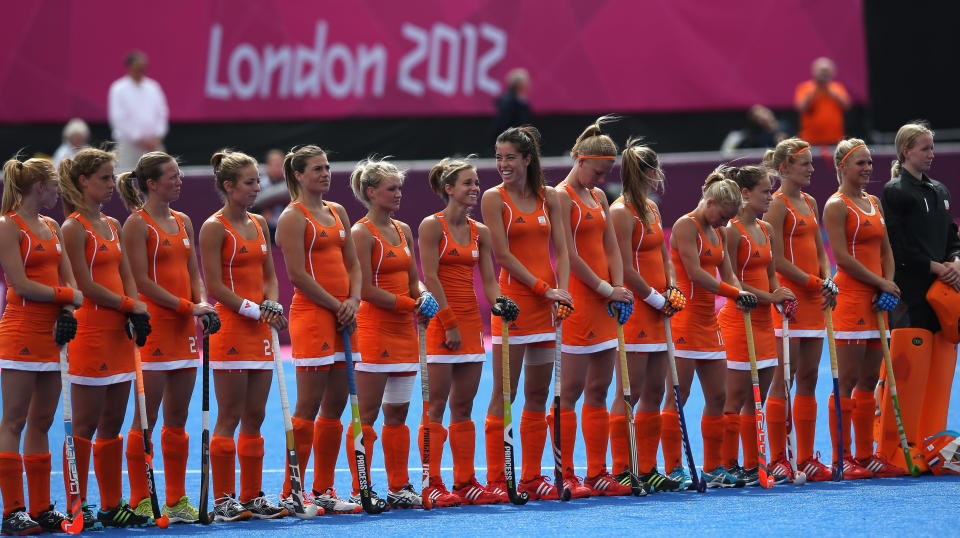 <b>Netherlands women's field hockey team</b><br>Quickly gaining attention as the <a href="http://sports.yahoo.com/blogs/olympics-fourth-place-medal/dutch-field-hockey-popular-reasons-beyond-field-hockey-232321640--oly.html" data-ylk="slk:"best looking team in the Games";elm:context_link;itc:0;sec:content-canvas;outcm:mb_qualified_link;_E:mb_qualified_link;ct:story;" class="link  yahoo-link">"best looking team in the Games"</a>, the lovely ladies of the Dutch field hockey team have more to offer viewers than just their hockey skills. (Photo by Daniel Berehulak/Getty Images)