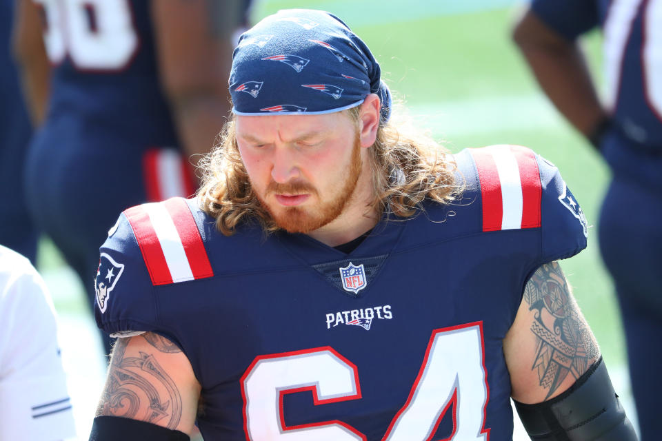 Hjalte Froholdt might have to come to the rescue for the New England Patriots. (Photo by Maddie Meyer/Getty Images)