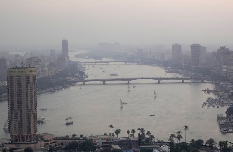 A view of the city skyline and River Nile from Cairo tower building in the capital of Cairo