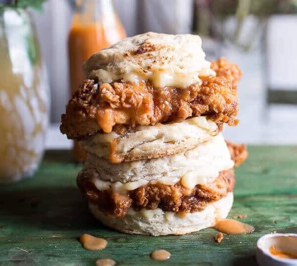 Even if you're not a biscuit person, you can easily replace it with a bun. But the habanero peach hot sauce and honey butter on this fried chicken sandwich gives it a Southern kick. <strong>Get the <a href="https://www.halfbakedharvest.com/buttermilk-chicken-biscuit-with-habanero-peach-hot-sauce-honey-butter/" target="_blank" rel="noopener noreferrer">Buttermilk Chicken Biscuit</a> recipe from Half Baked Harvest</strong>