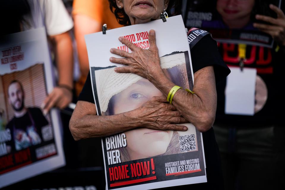 November 6, 2023: Relatives and friends of those kidnapped during the Oct. 7 Hamas bloody cross-border attack in Israel, hold photos of their loved ones during a protest calling for their return outside the Knesset, Israel's parliament in Jerusalem. On Oct. 7, about 240 were taken hostage and 1,400 were killed in the cross-border attack by Hamas militants in Israel.