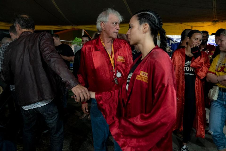 Brophy amid the preparation for fight night in Mount Isa (Washington Post photo by Michael Robinson Chavez)