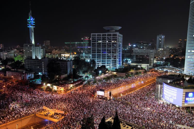 Demonstration against Israeli PM Netanyahu and judicial overhaul in Tel Aviv