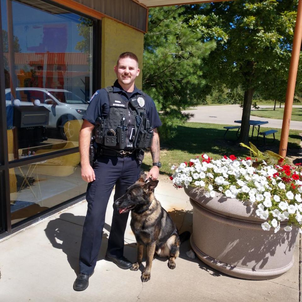 Pictured are Officer Bryce Stormer and his K9 Smokey who are now 1 of 2 active Ashland City Police K-9 units.