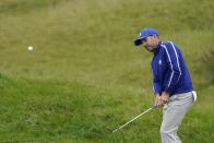 Team Europe's Sergio Garcia hits to the 11th green during a practice day at the Ryder Cup at the Whistling Straits Golf Course Tuesday, Sept. 21, 2021, in Sheboygan, Wis. (AP Photo/Jeff Roberson)