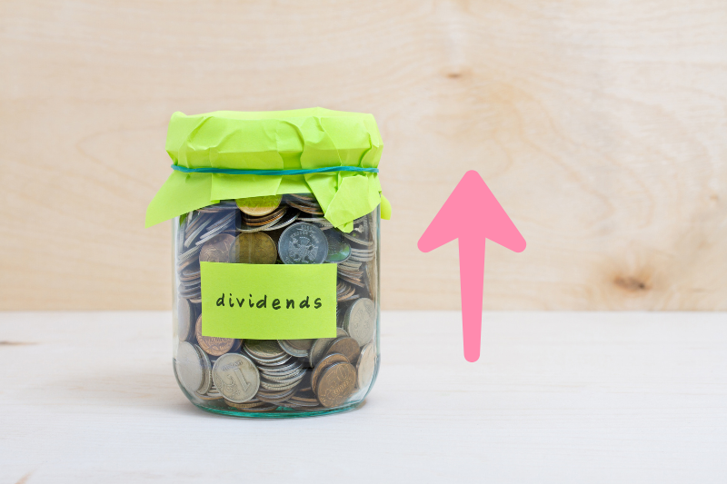 Dividends with Pink Up Arrow