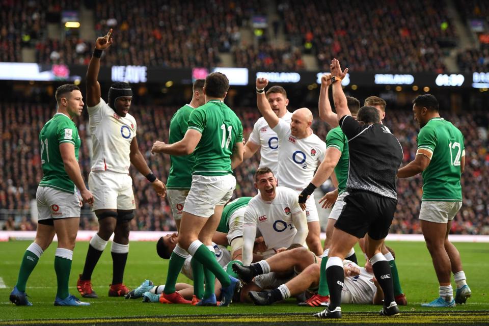 Luke Cowan-Dickie rumbles over for England's third try of an impressive afternoon: Getty Images