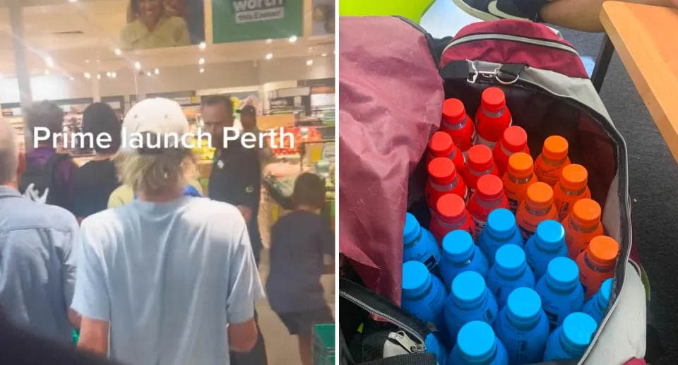 teenagers rushing into Woolworths in Perth for Prime Hydration drink launch. 
