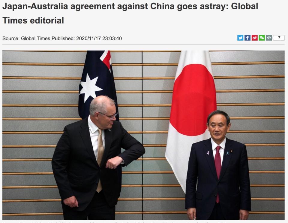 China's coverage sought to paint the deal in a rather disparaging light. Source: Global Times