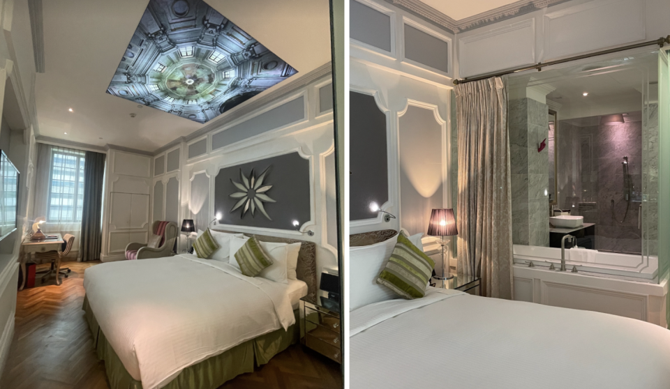 The ornate decor added to the ambience of the room. A see-through glass separates the bathtub with a curtain you can choose to draw. PHOTO: Cadence Loh, Yahoo Life Singapore