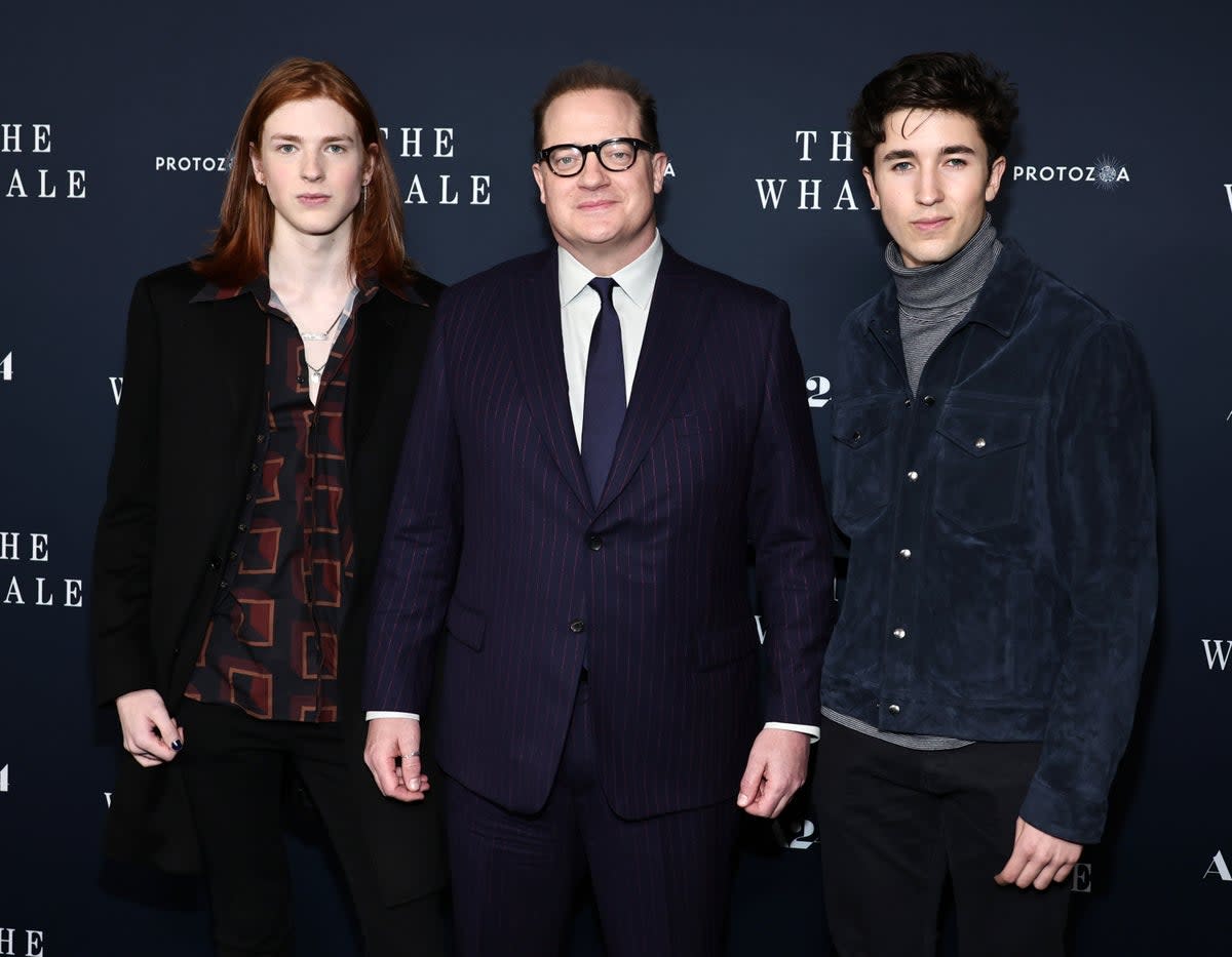 Leland Fraser, Brendan Fraser and Holden Fraser attend 