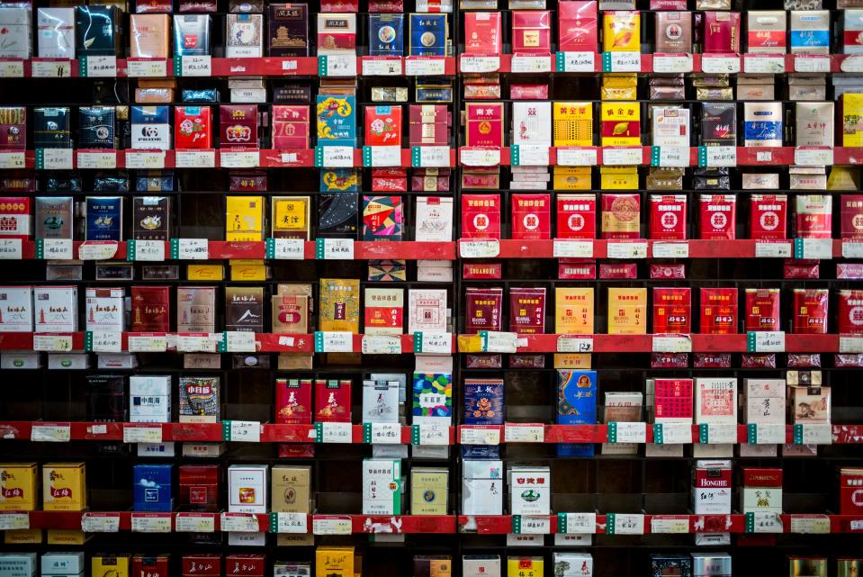A small shop in Shenzhen, China, sells many brands of cigarettes.