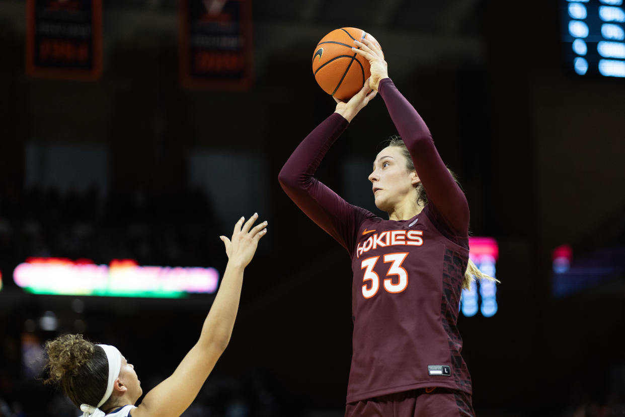 Elizabeth Kitley, seen here on Sunday against Virginia before leaving with an apparent leg injury. (Ryan M. Kelly/Getty Images)