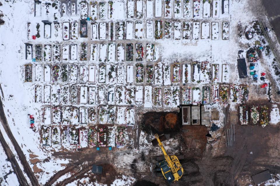 Aerial view of graves dug to cope with pandemic deaths in Sutton ColdfieldGetty Images