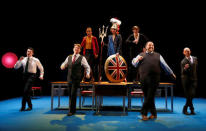 The cast of the play "My Country; a work in progress" perform during a dress rehearsal at the National Theatre, in London. REUTERS/Peter Nicholls