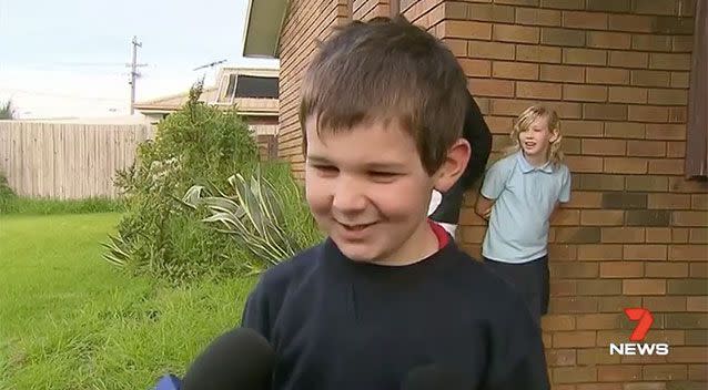 Geelong boy Raith Barlow put 40 cents in his pocket and snuck out his family’s home in search of the perfect Mother’s Day present, sparking a police search. Picture: 7 News