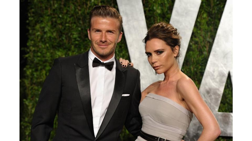 Athlete David Beckham and fashion designer Victoria Beckham arrive at the 2012 Vanity Fair Oscar Party hosted by Graydon Carter at Sunset Tower on February 26, 2012 in West Hollywood, California