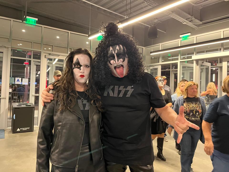 Joe Simmons (right) flew from Louisiana to see KISS perform at Acrisure Arena in Thousand Palms, Calif., on Nov. 1, 2023.