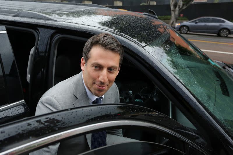 Defendant Attorney Alex Spiro gets into a car after a U.S. District Court jury found Tesla Inc chief executive Elon Musk not liable for defamation damages, in Los Angeles