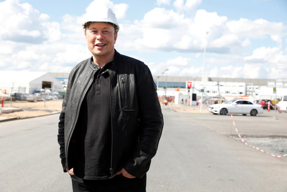 SpaceX founder and Tesla CEO Elon Musk looks on as he visits the construction site of Tesla's gigafactory in Gruenheide, near Berlin, Germany, May 17, 2021. REUTERS/Michele Tantussi