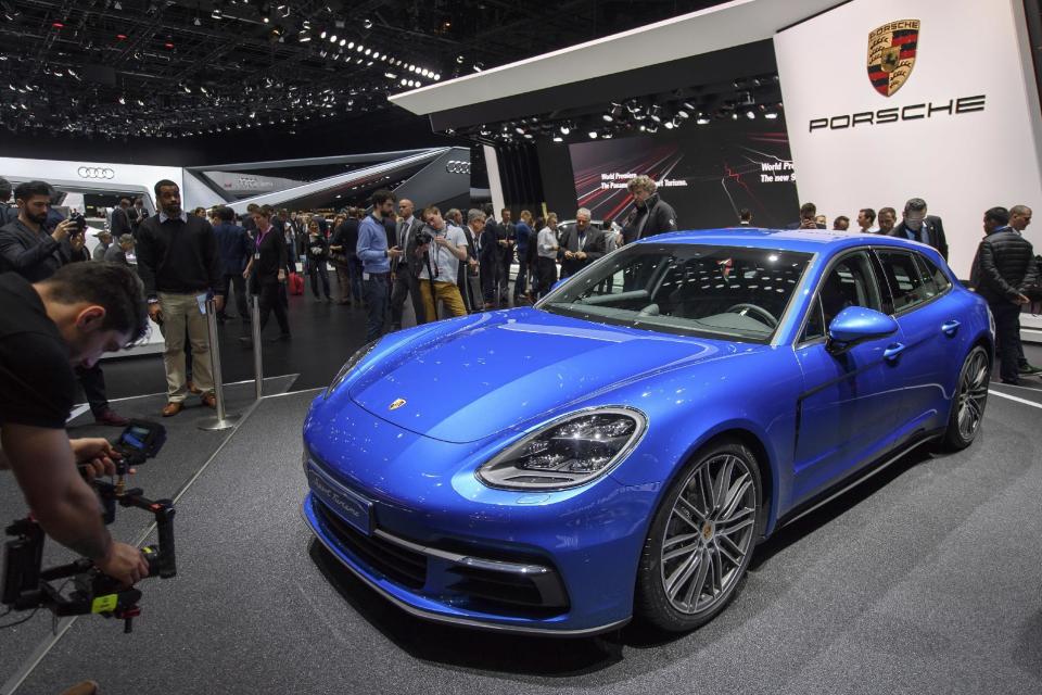 The new Porsche Panamera 4S Diesel Sport Turismo is presented during the press day at the 87th Geneva International Motor Show in Geneva, Switzerland, Tuesday, March7, 2017. The Motor Show will open its gates to the public from March 9 to 19. (Martial Trezzini/Keystone via AP)