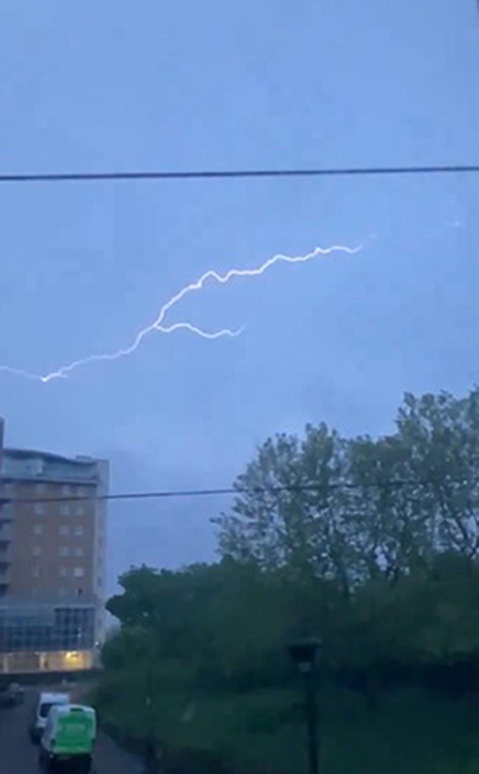 Lightning seen in the skies over Bow, East London at 5.30am on Thursday (Dylan Reynolds/PA Wire)