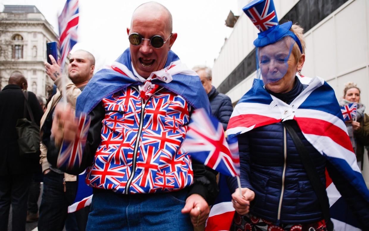Brexit supporters celebrate near Parliament as the UK leaves the EU on January 31, 2020 - David Cliff/NurPhoto via Getty Images