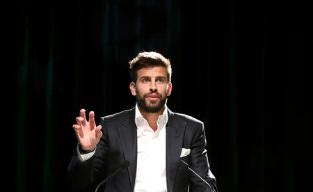 Gerard Pique, FC Barcelona player and founder of investment group Kosmos, attends an event to present the revamped Davis Cup in Madrid, Spain, October 17, 2018. REUTERS/Sergio Perez