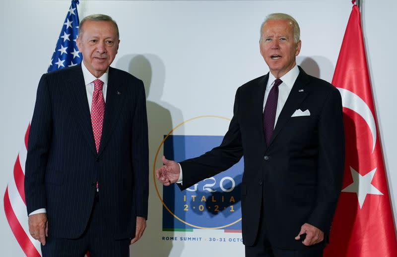 U.S. President Joe Biden and Turkey's President Tayyip Erdogan attend a meeting