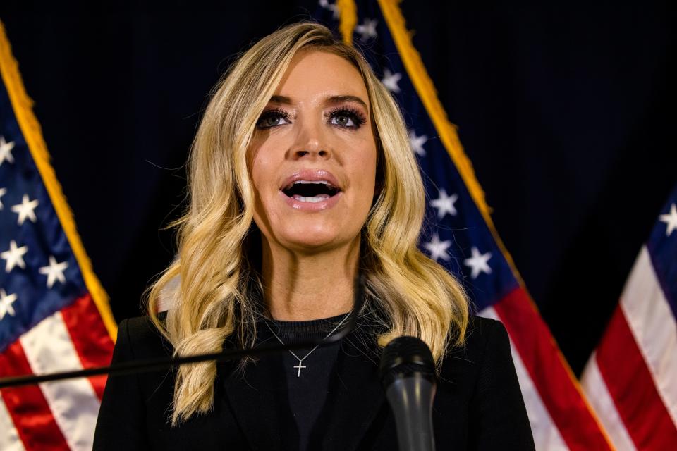 White House Press Secretary Kayleigh McEnany speaks during a press conference at the Republican National Committee headquarters on 9 November 2020 in Washington, DC ((Getty Images))