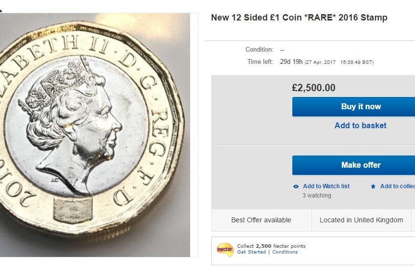 Rare: One seller is offering a £1 coin for £2,500: eBay