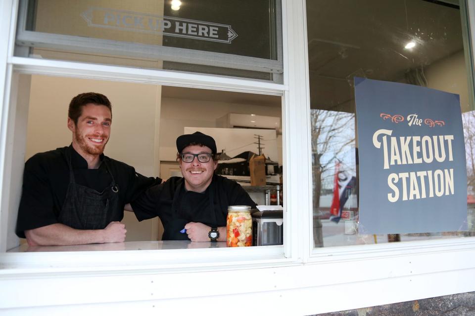 From left, co-owner Brian Colford and employee Hunter Grant at the Takeout Station in Exeter.