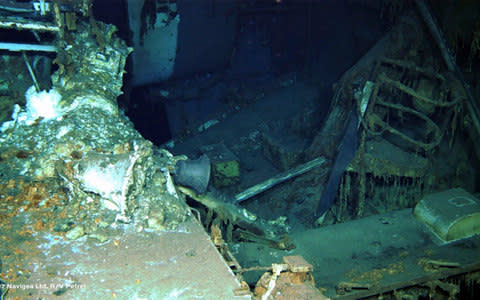 Wreckage of the USS Indianapolis, including the ship's bell  - Credit: Courtesy of Paul G. Allen