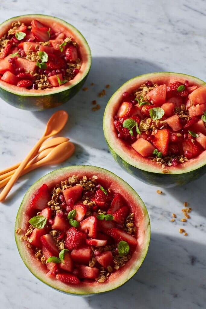 Watermelon-Strawberry-Granola Breakfast Bowls