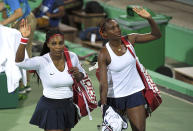 <p>Never say never! Venus and Serena Williams have gone 15-0 at the doubles tournament, winning gold medals at the past three Olympic Games. This time, they lost in the first round to Lucie Safarova and Barbora Strycova of the Czech Republic. (REUTERS/Toby Melville) </p>