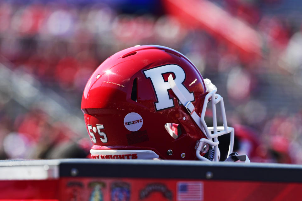 A Rutgers Scarlet Knights helmet.
