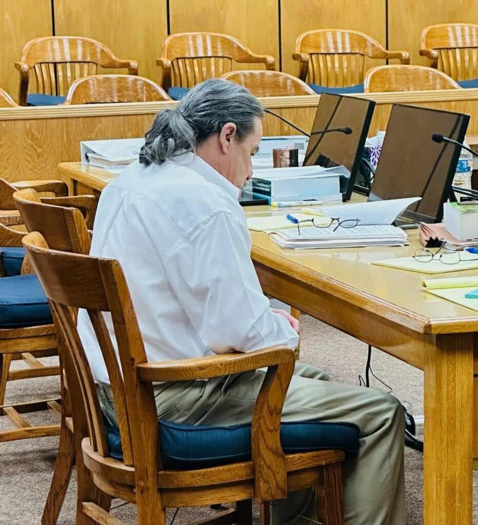 William Mark Crump sits in 89th District Court during a break in his trial Tuesday, Feb. 6, 2024.