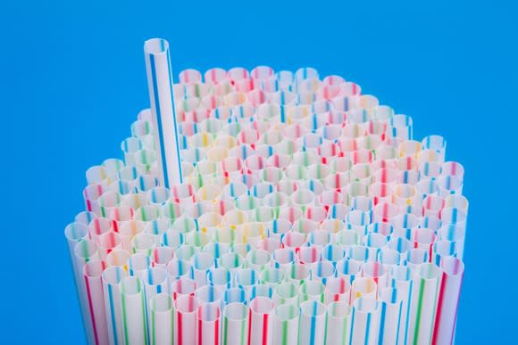 A bunch of plastic straws