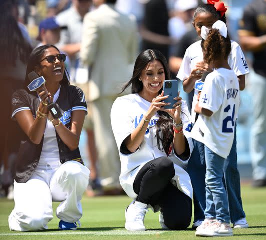 <p>John McCoy/Icon Sportswire via Getty </p> From left: Natalia, Vanessa, Capri and Bianka Bryant at Dodgers Stadium