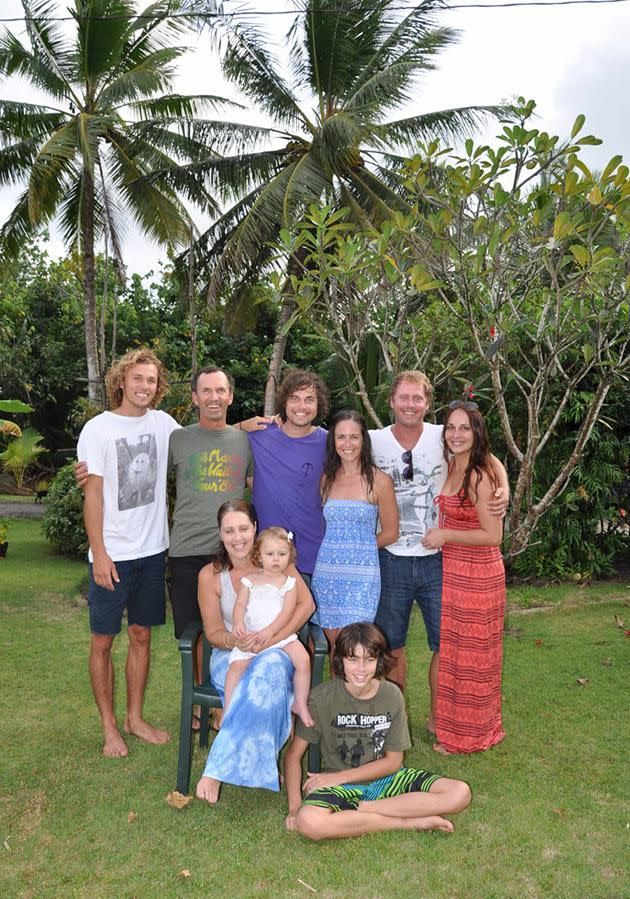 The family are raffling off their paradise island resort. Pictured: Doug, Sally and their family. Photo: Win The Island Escape