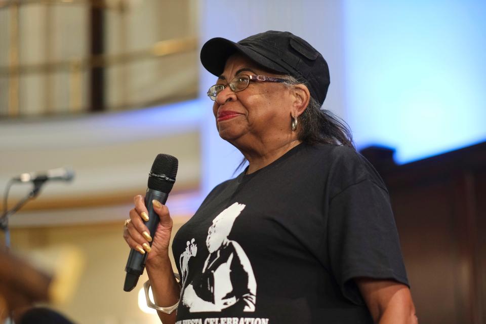 Marilyn Luper Hildreth speaks during the 2022 reenactment of the Oklahoma City sit-in.