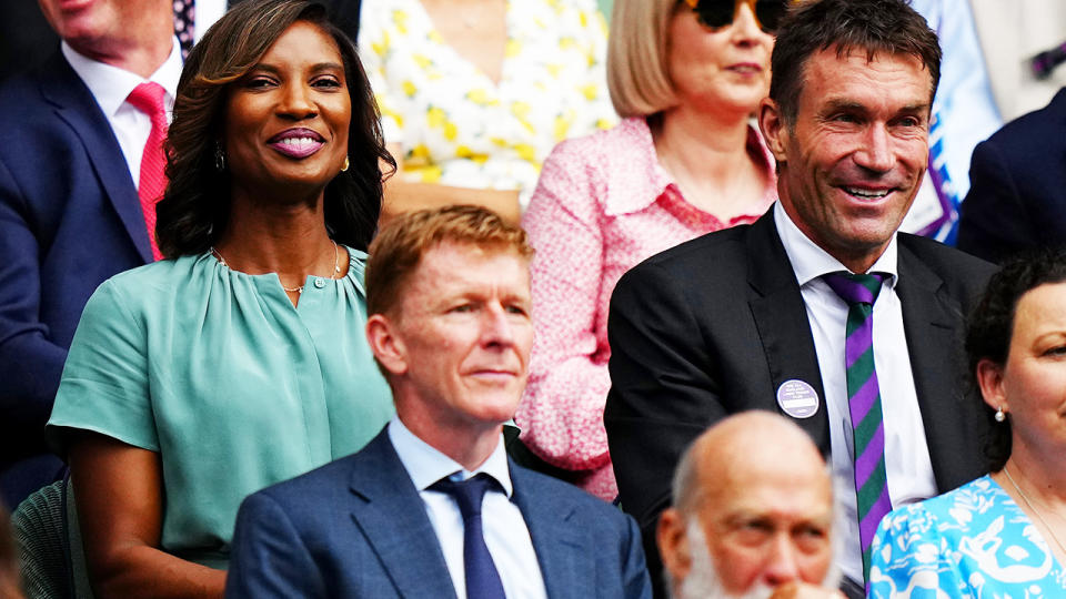 Pat Cash, pictured here watching the Wimbledon semi-final between Matteo Berrettini and Hubert Hurkacz.