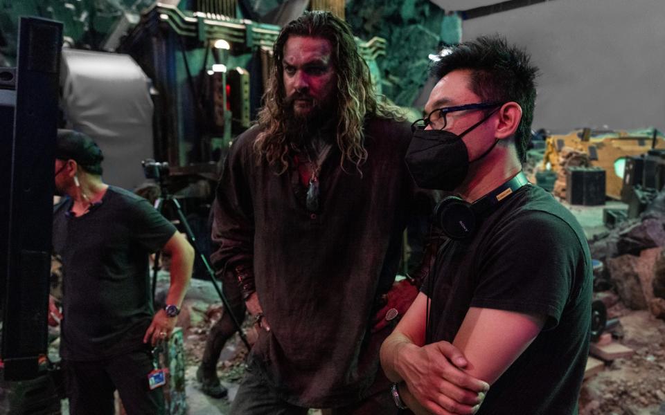 Jason Mamoa with Aquaman director James Wan