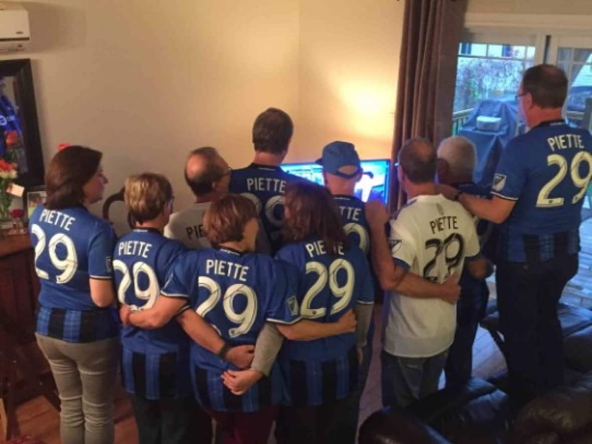 The Piette family wear number 29 to show support for one of their own: Samuel Piette, a defensive midfielder who plays for CF Montreal and will be representing Canada at the World Cup.  (Submitted by Martin Piette - image credit)