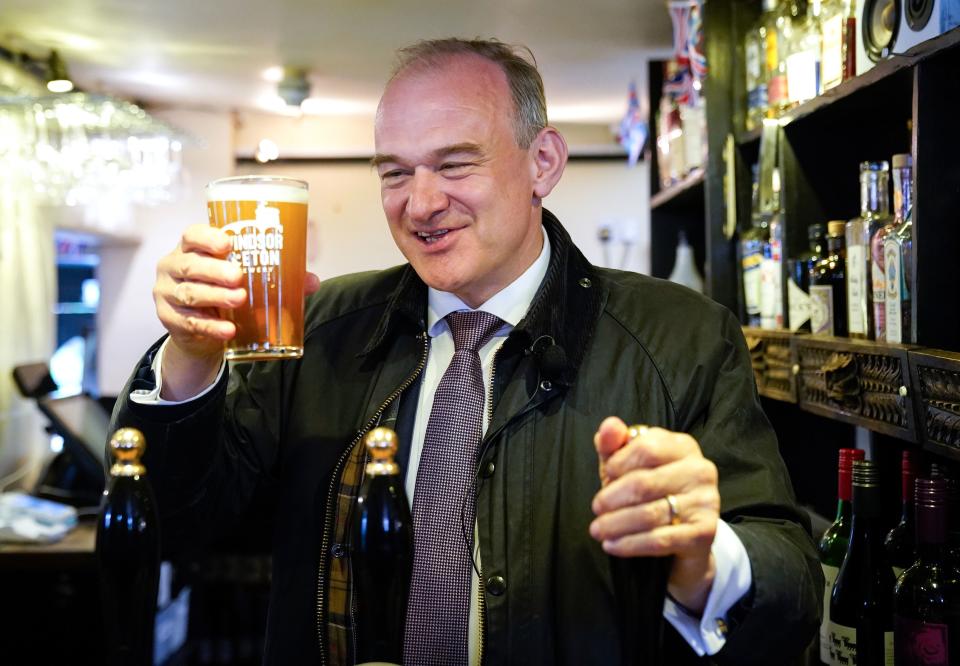 Lib Dem leader Ed Davey celebrating in Windsor (PA)